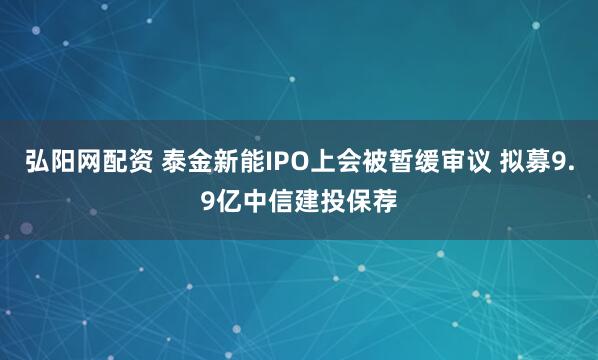 弘阳网配资 泰金新能IPO上会被暂缓审议 拟募9.9亿中信建投保荐
